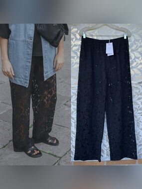 Les Soeurs Reva Black Lace Trousers Size 2 Goth Coquette Romantic Wide Leg Pants